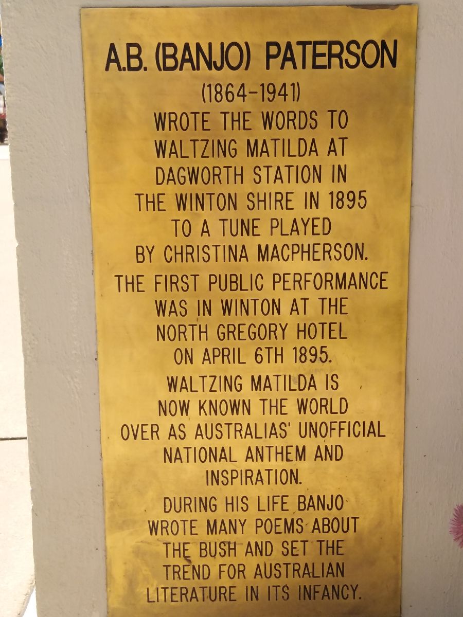 Winton is also where Banjo Patterson wrote the words to Waltzing Matilda