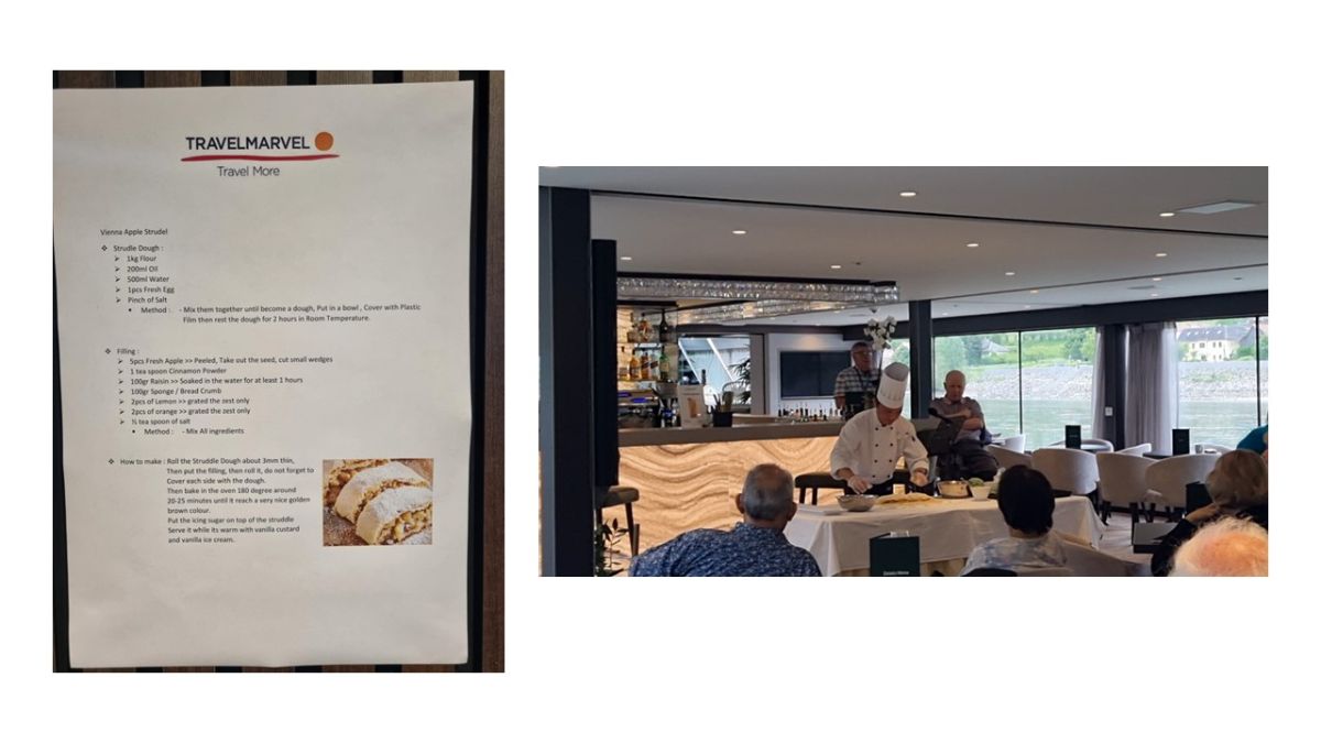 Chef demonstrating how to make Apple Strudel.